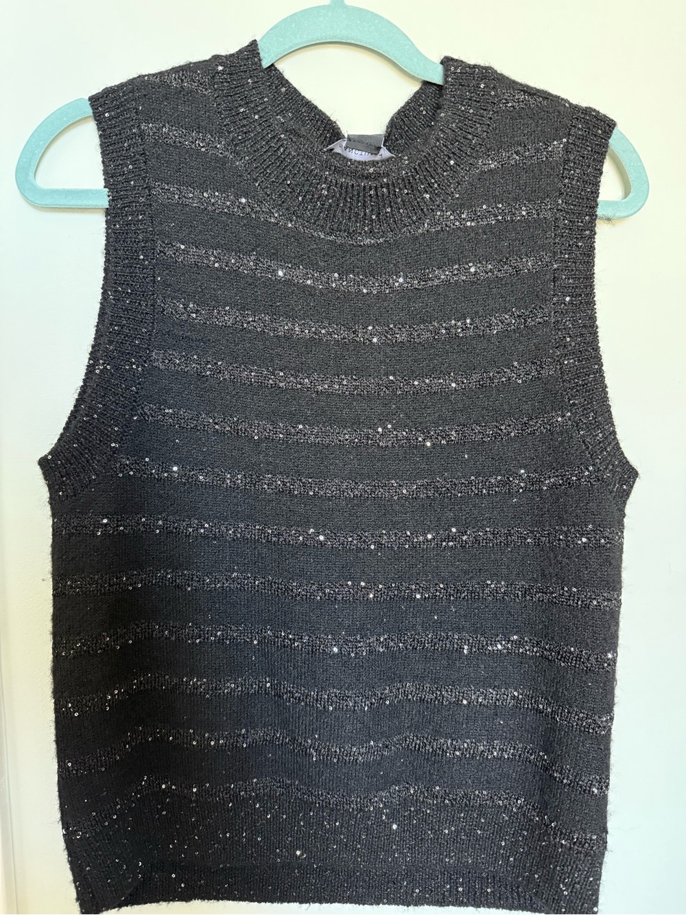 Sanctuary Black Stripe Mock Neck Tank w/ sequins, size L